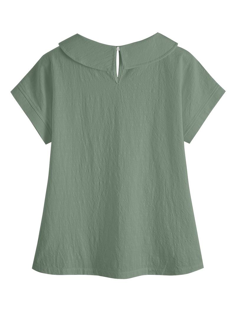 Kurzarm-Pullover mit Spitzen-Einsätzen und umgekehrtem Kragen