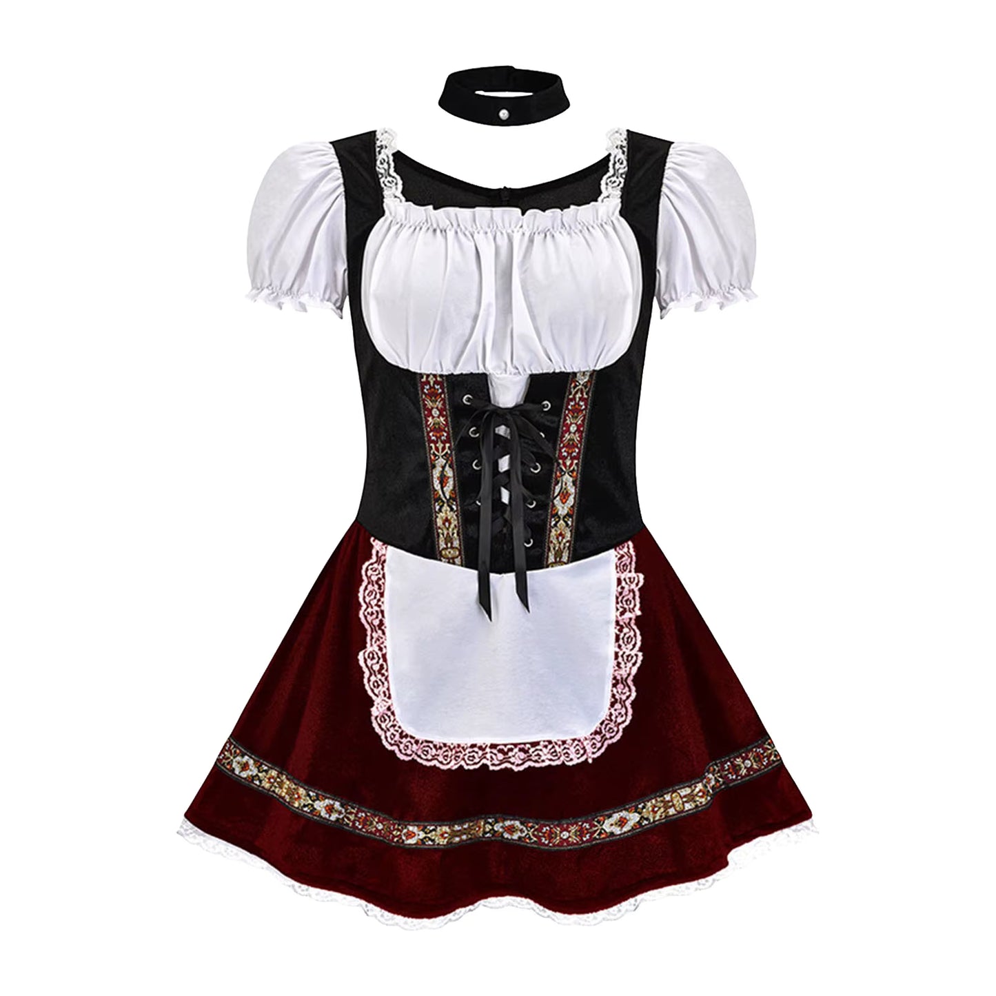 Damen-Bayerisches Schnür-Dirndl Kleid Traditionell Oktoberfest Vintage