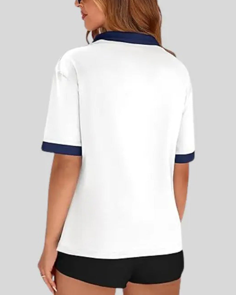 Damen Poloshirt Colorblock Regular Fit in sportlich-casualer Optik
