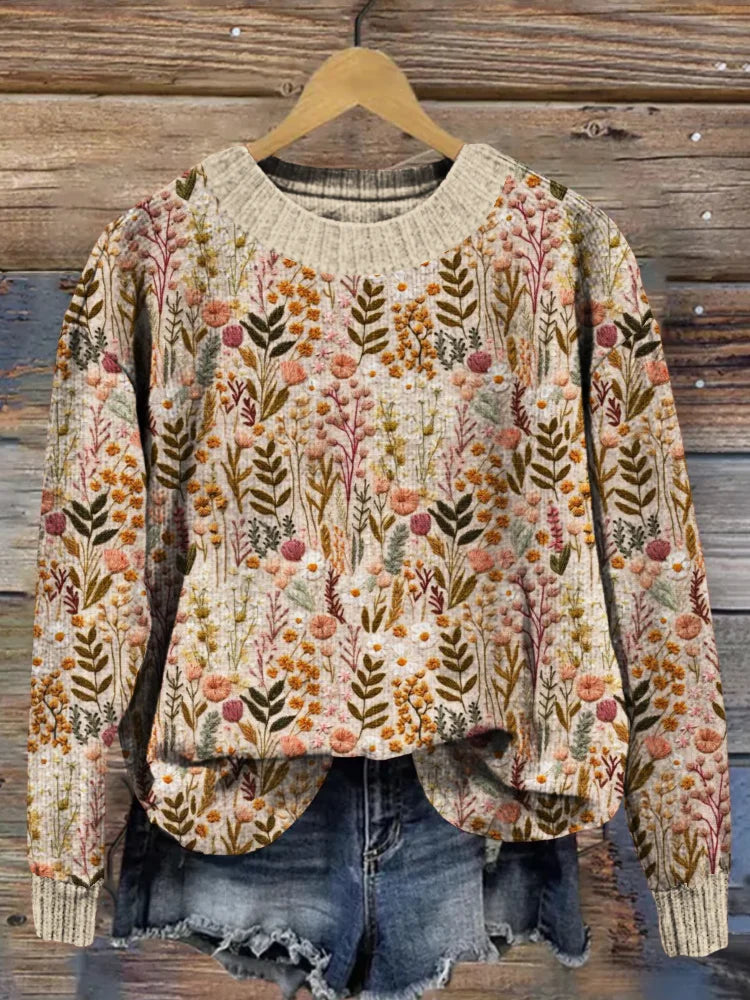 Cozy floral knit sweater for autumnal layered looks