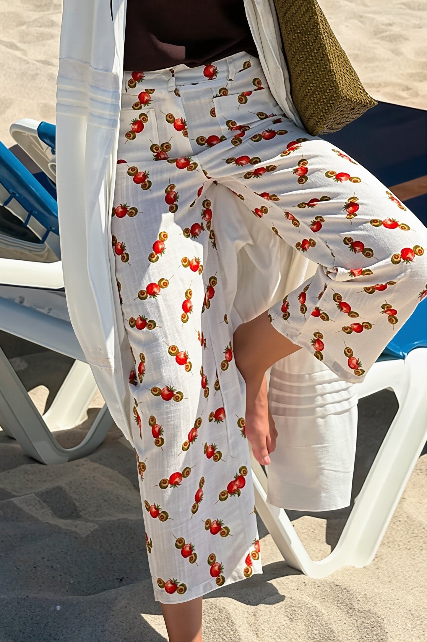 Damen Straight Leg Hose Mit Hummerprint Und Hoher Taille