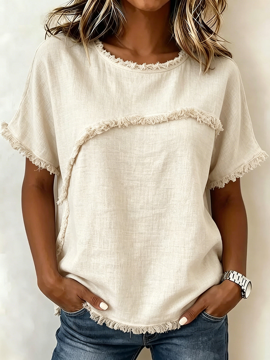 Damen T Shirt Mit Fransen Rundhals Locker