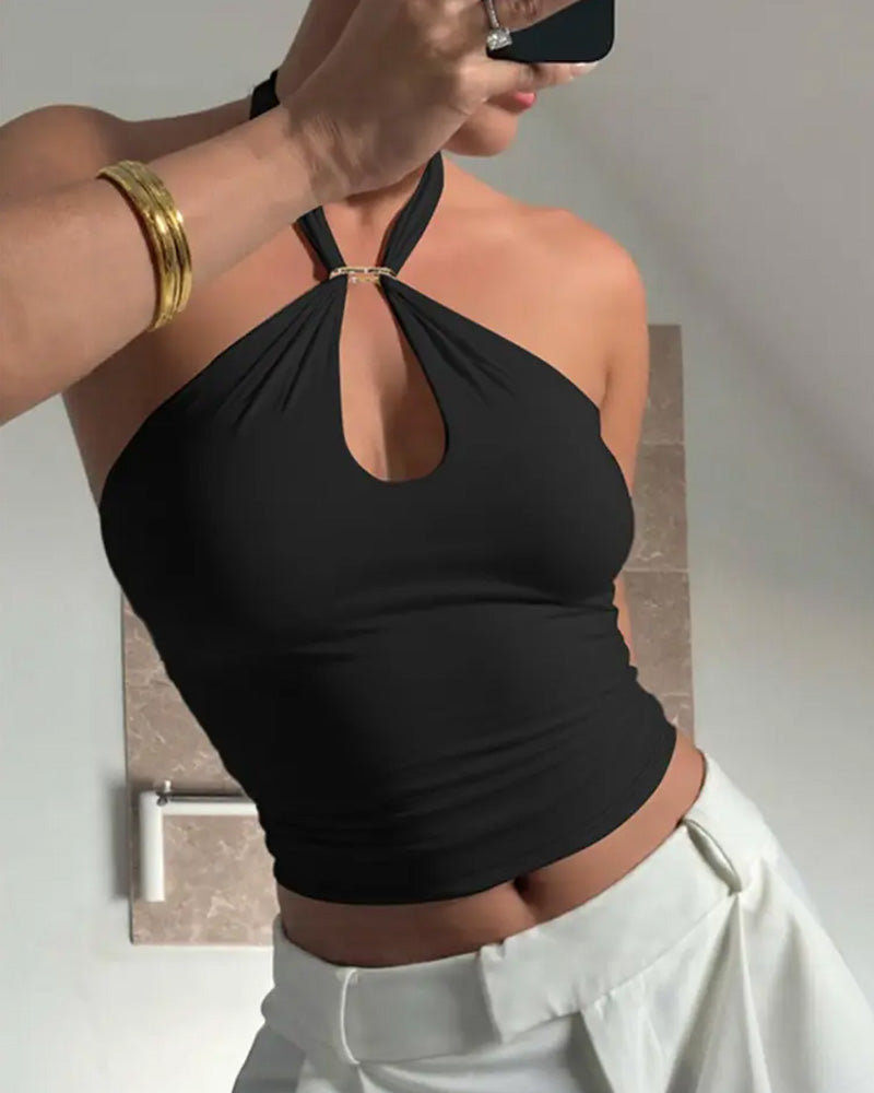 Baumwollmischung Neckholder-Top mit Krawatte