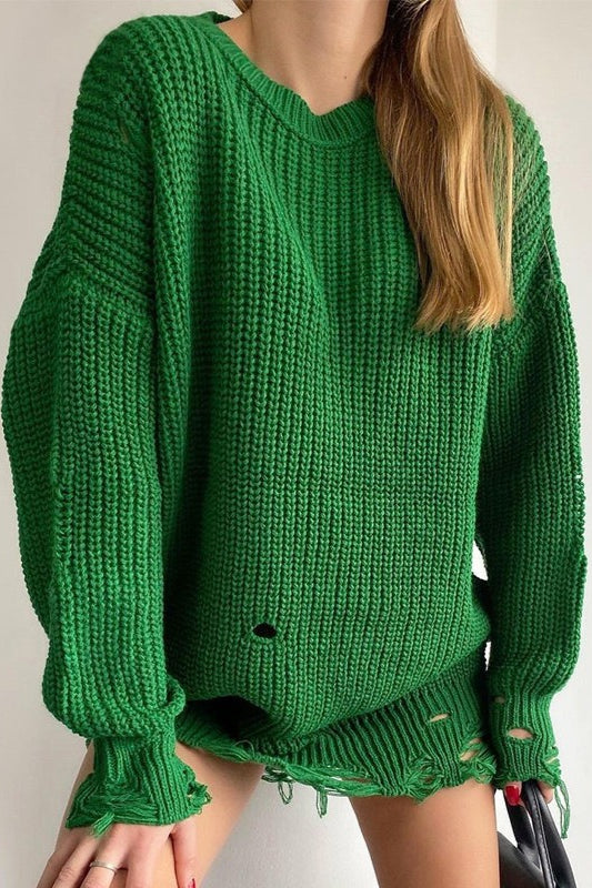 Damen Oversize Strickpullover Mit Rollkragen Und Ausgefranstem Saum