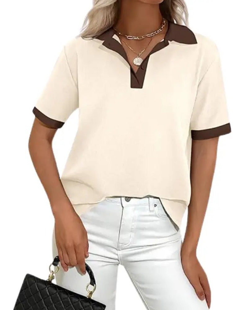 Damen Poloshirt Colorblock Kurzarm Regular Fit