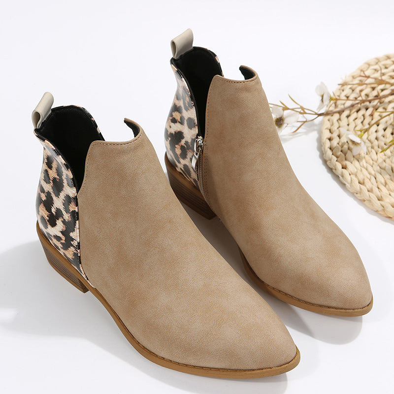 Damen Knöchelhohe Chelsea Boots Mit Leoparden Fersenpaneel