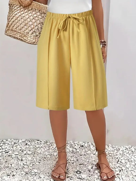 Damen Kurze Hose Mit Elastischem Bund Und Weitem Bein
