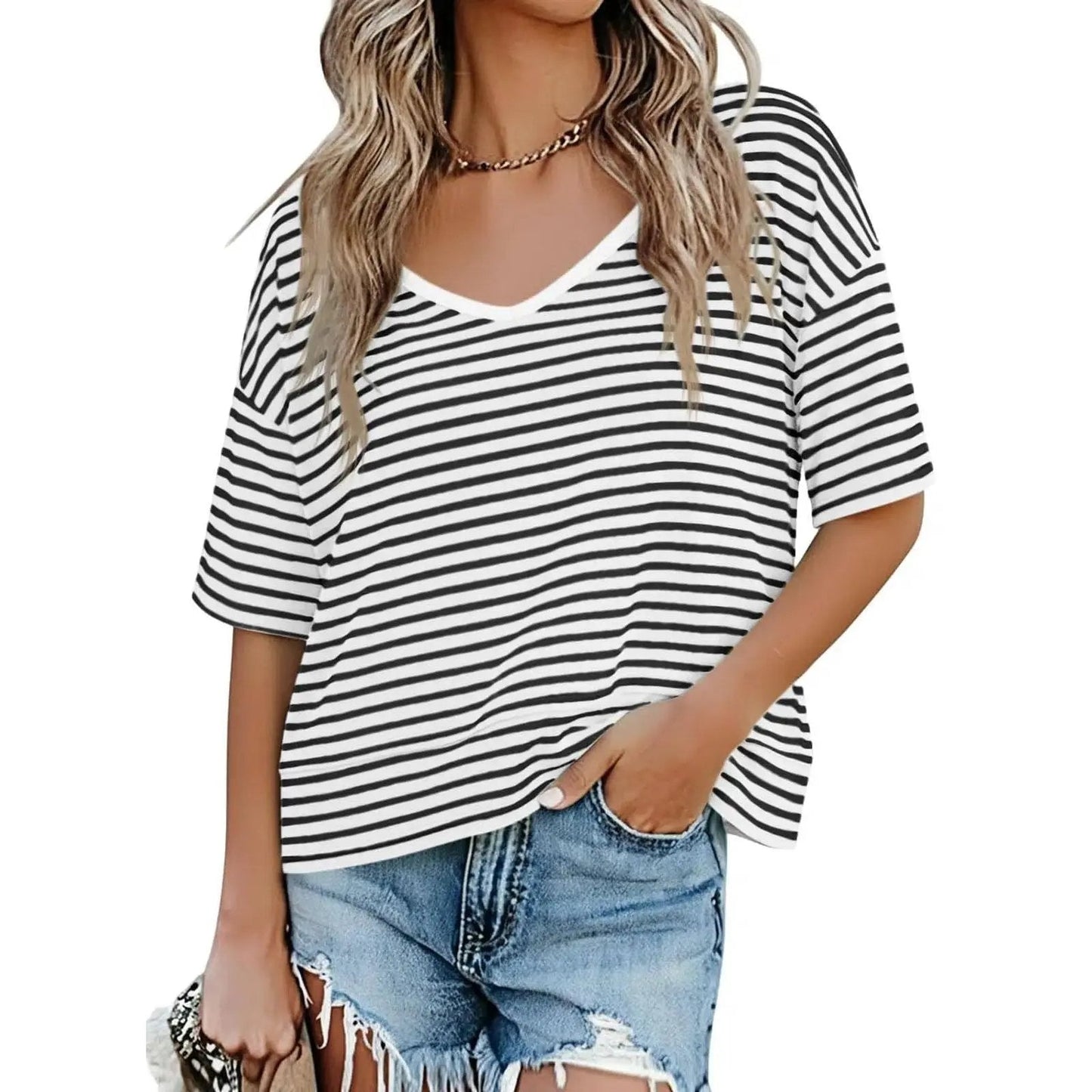 Damen T Shirt Mit V Ausschnitt Leicht Und Locker