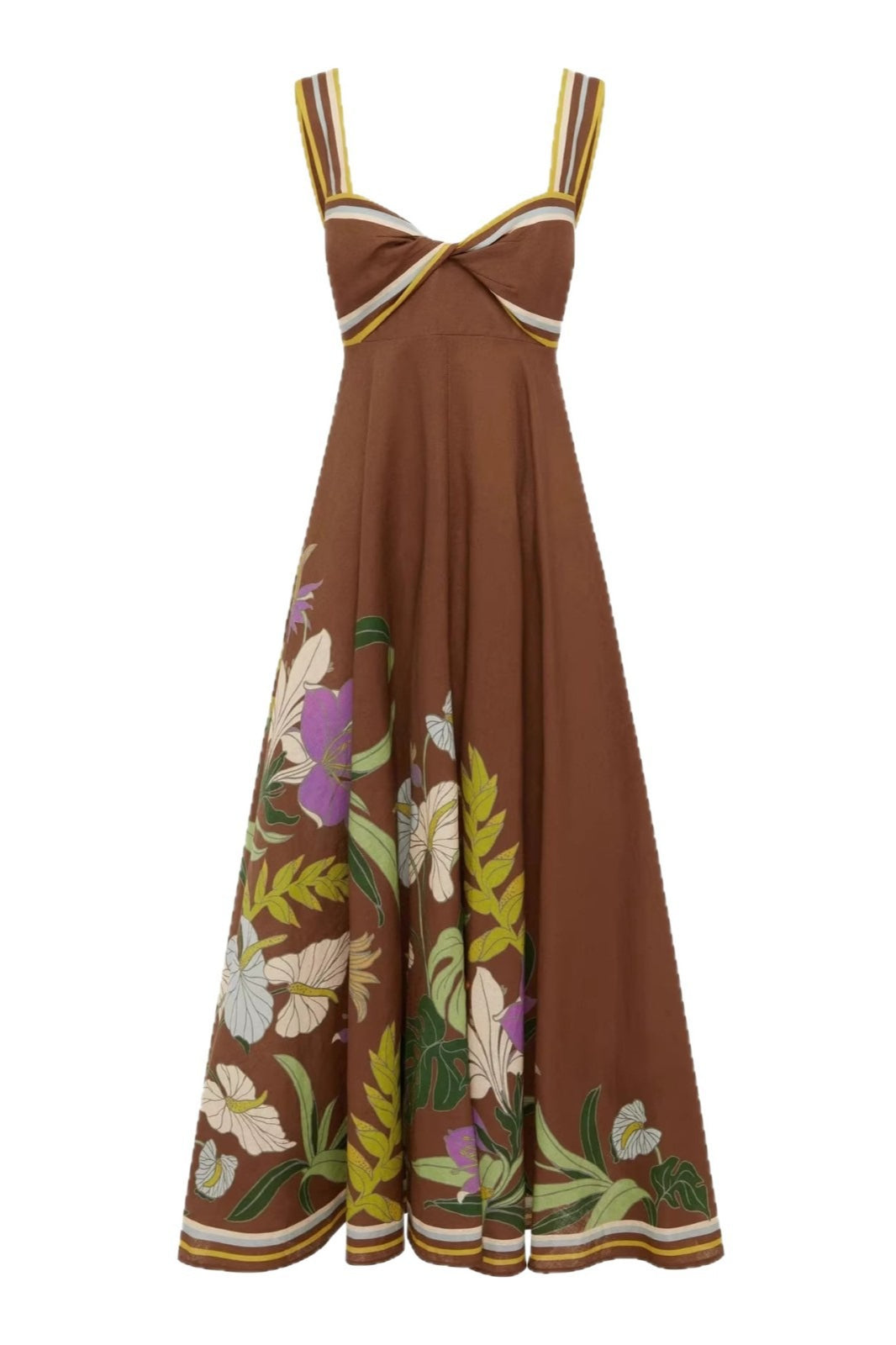 Sommerliches Damen-Maxikleid mit Blumen-Streifenprint im Boho-Stil