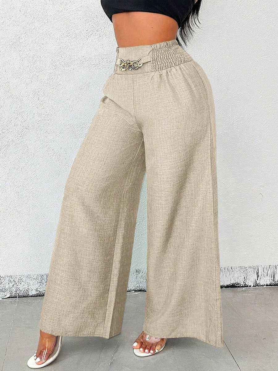 Damen Weite High Waist Hose Unifarben Locker