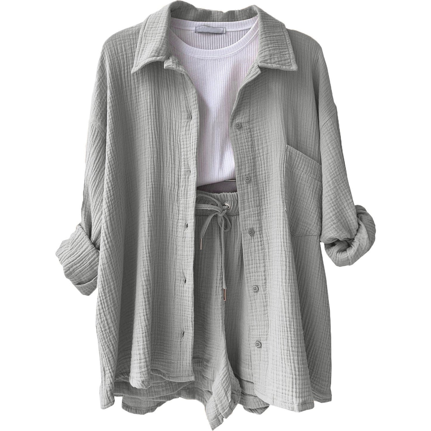 Damen Shorts Set Mit Hemd Und Tunnelzug