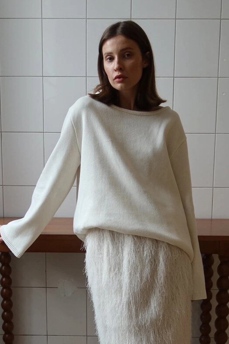 Rückenfreier Strickpullover Mit U Boot Ausschnitt