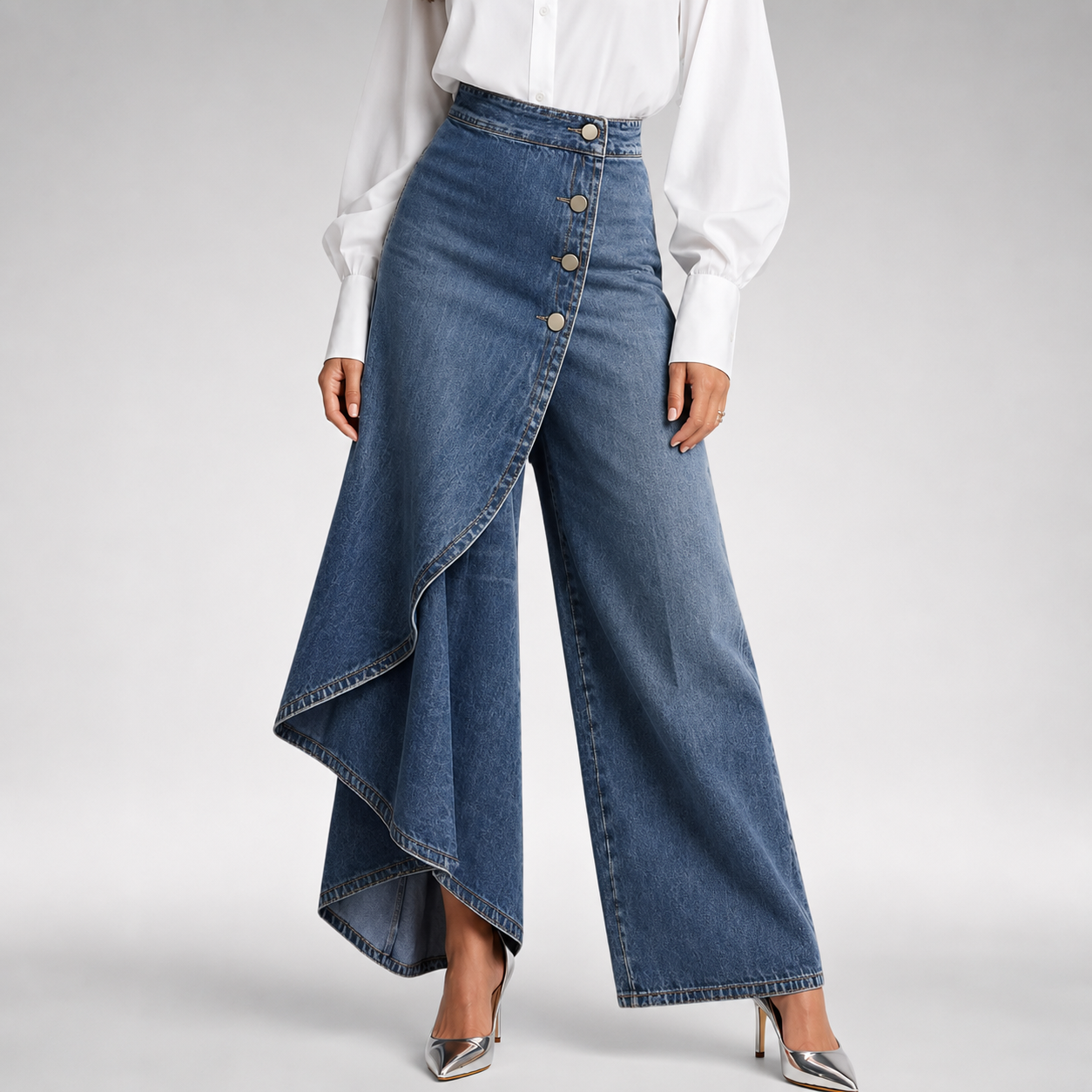 Damen Weite Hose Mit Hohem Bund Und Fließendem Fall