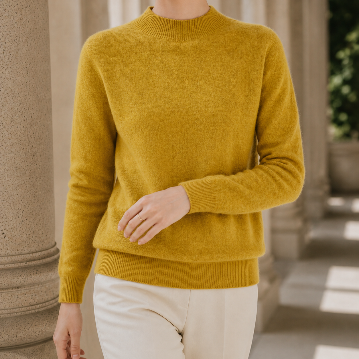 Kaschmir Pullover Mit Geripptem Stehkragen