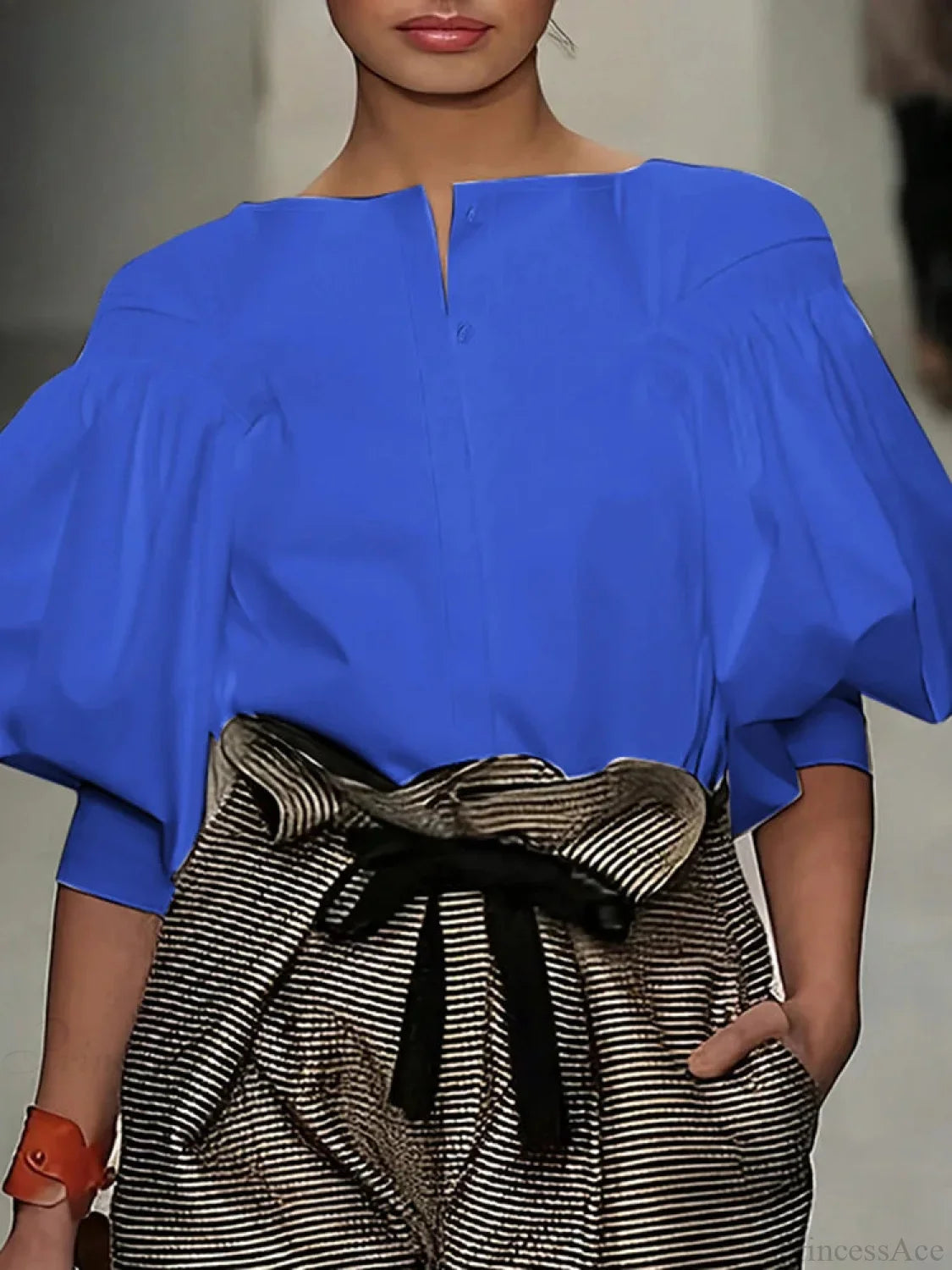 Women's Blouse with Lantern Sleeves and Button Placket