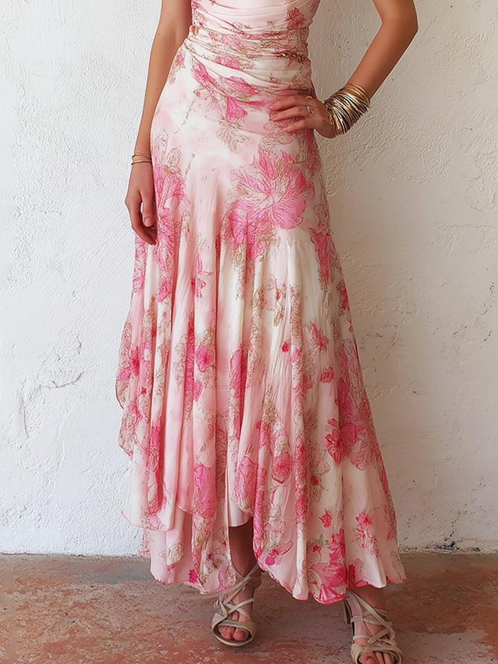 Damen Midikleid mit Blumenmuster in Rosa, Rückansicht