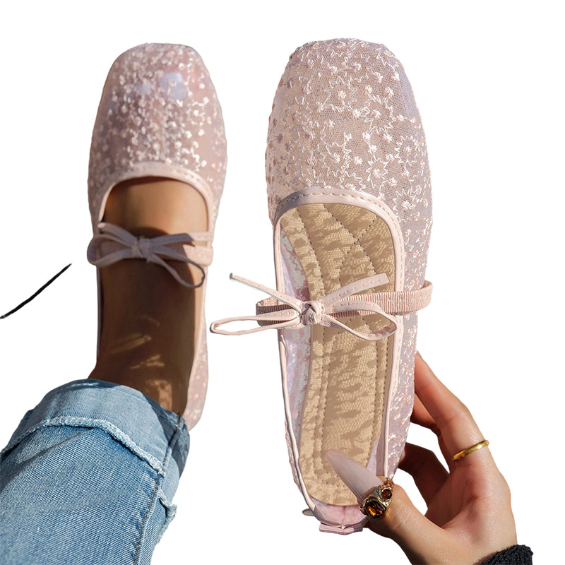 Damen Ballerinas Aus Spitze Mit Schleife