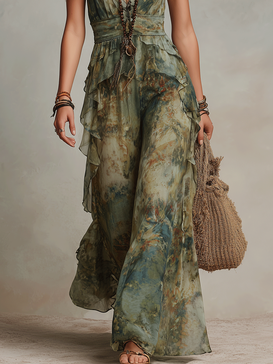 Damen-Jumpsuit mit weitem Bein und floralem Muster als eleganter Sommerlook