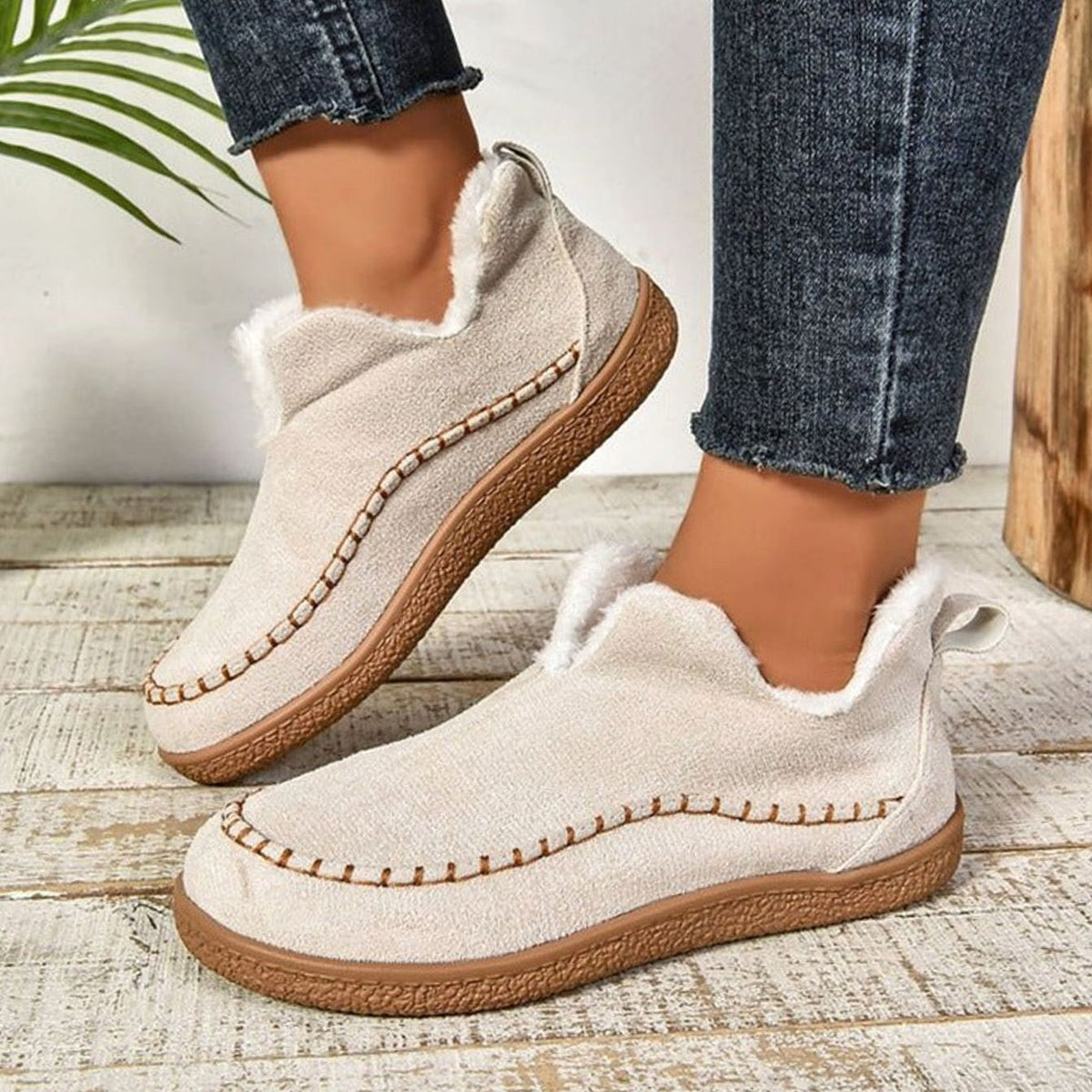 Damen Mokassin Slipper Mit Fleecefutter
