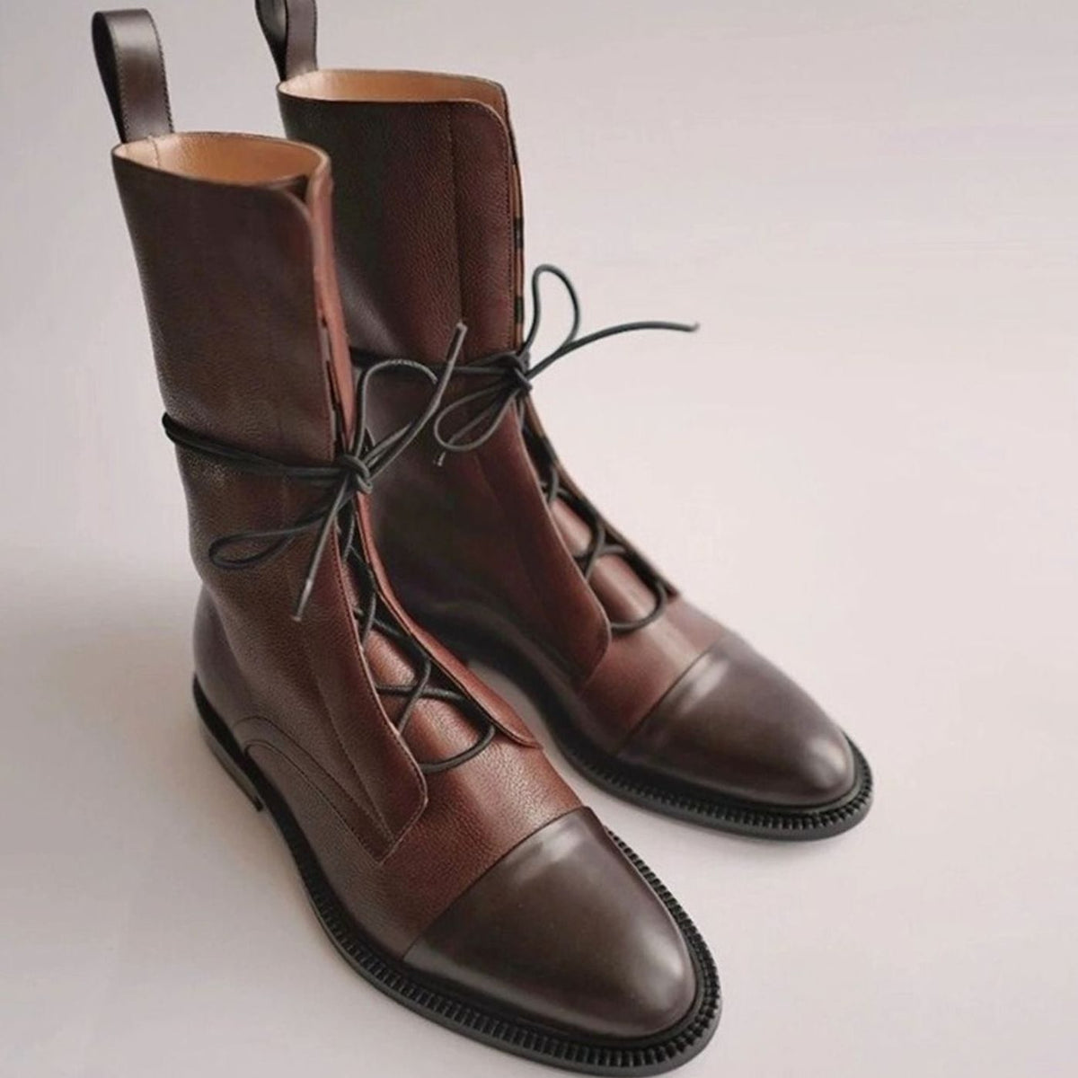 Damen Schnürstiefel Im Combat Stil Mit Kappe Bis Zur Wade