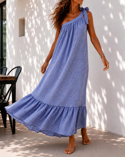 Damen Maxikleid One Shoulder Mit Rüschen