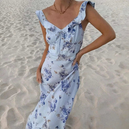 Florales Maxikleid mit tiefem Rückenausschnitt für den Sommer