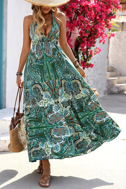 Damen Maxikleid Mit Paisley Print Und Halterneck