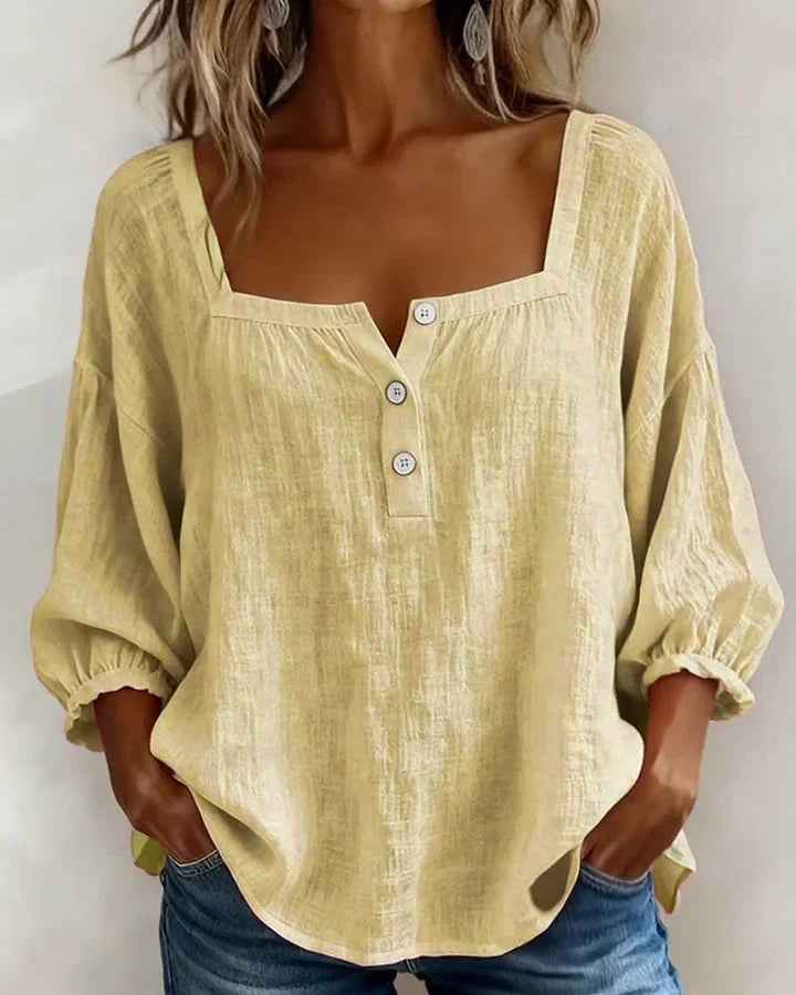Baumwollbluse mit quadratischem Ausschnitt und langen Ärmeln