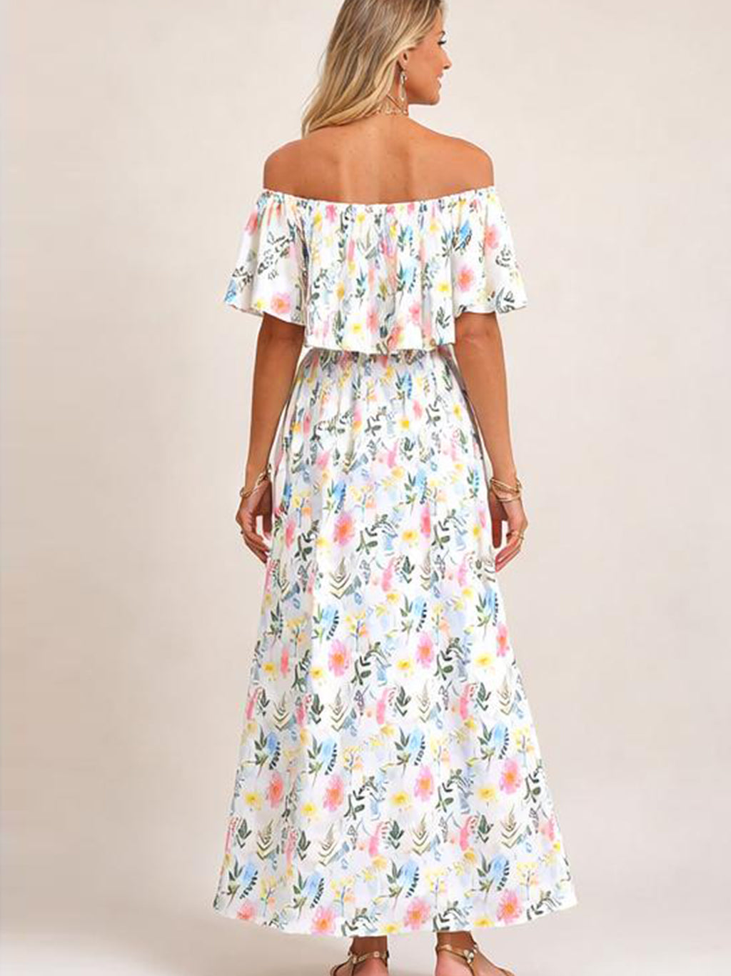 Damen Sommer Maxikleid mit floralem Off-Shoulder-Design