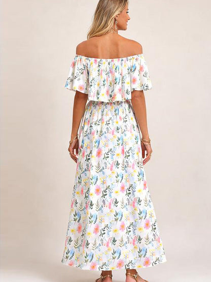 Damen Sommer Maxikleid mit floralem Off-Shoulder-Design