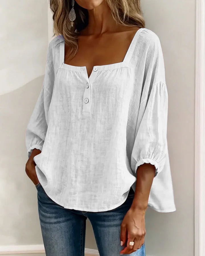 Baumwollbluse mit quadratischem Ausschnitt und langen Ärmeln