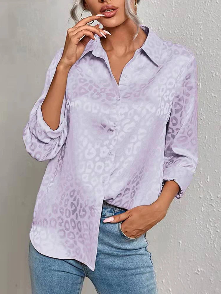 Damen Oversized Jacquard-Bluse mit Leopardenmuster