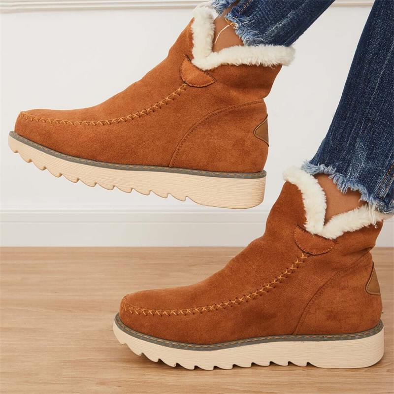 Paar warme Damen-Stiefeletten mit Kunstfellfutter und stabilem Design