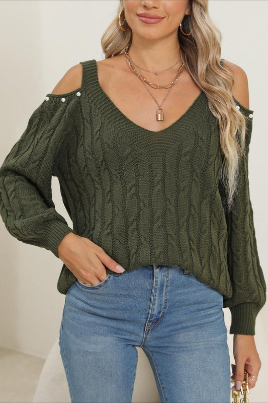 Damenpullover Off Shoulder mit tiefem V-Ausschnitt in lockerer Passform