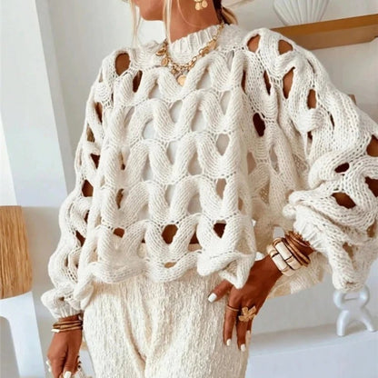 Langärmliger gehäkelter Strickpullover