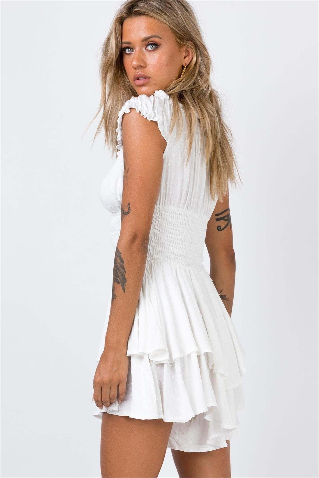 Damen Minikleid Off-Shoulder mit Stickerei in Rückansicht