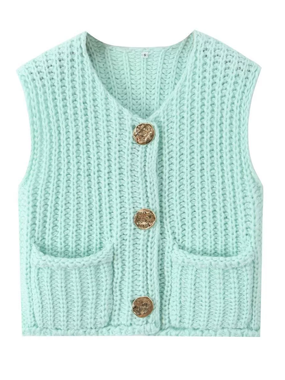 Damen Strickweste Ärmellos Mit Knopfleiste Und Taschen