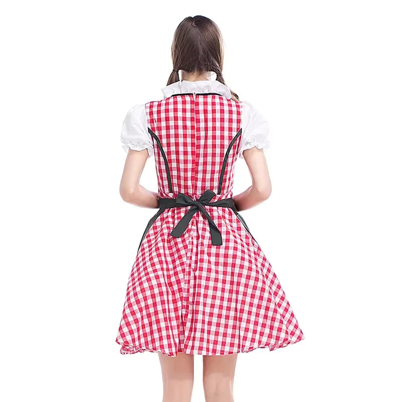 Damen Karo Oktoberfest Dirndlkleid mit Schürze