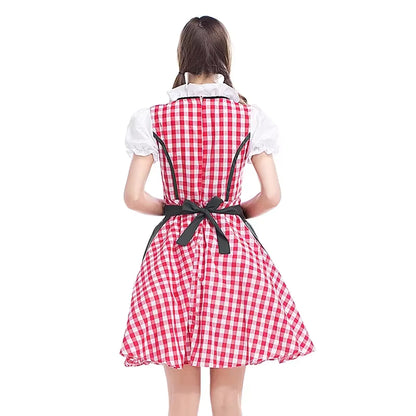 Damen Karo Oktoberfest Dirndlkleid mit Schürze