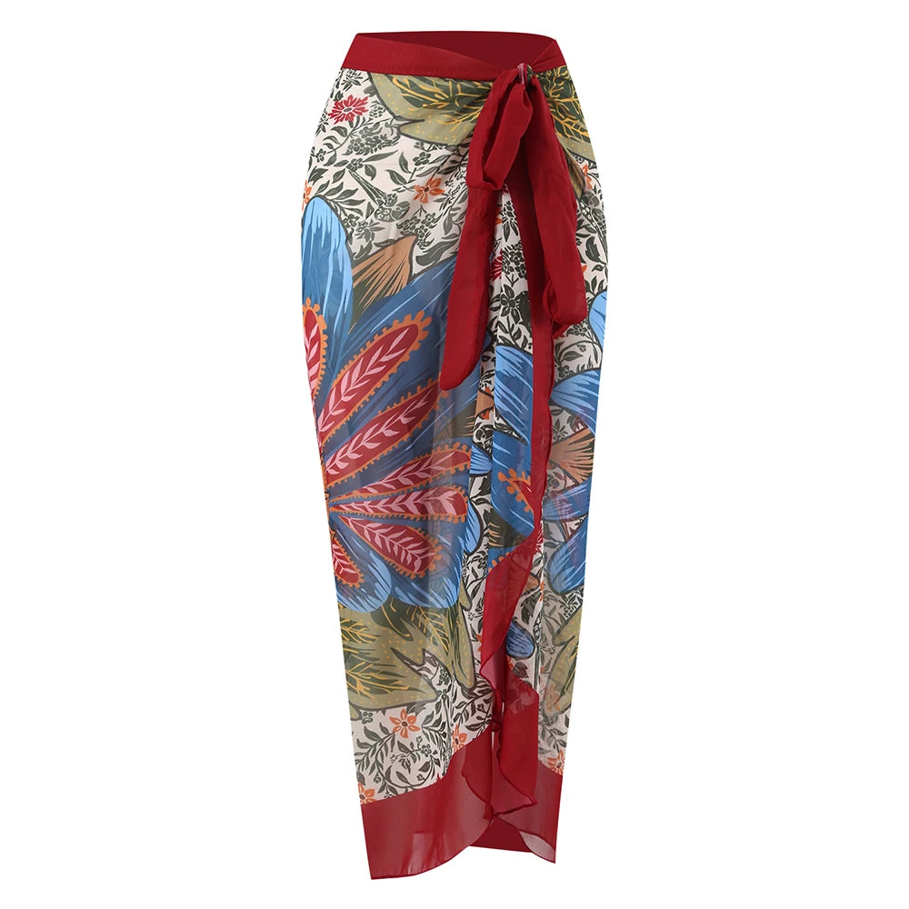Damen Retro Print Leichtgewicht Langer Strandrock Überwurf