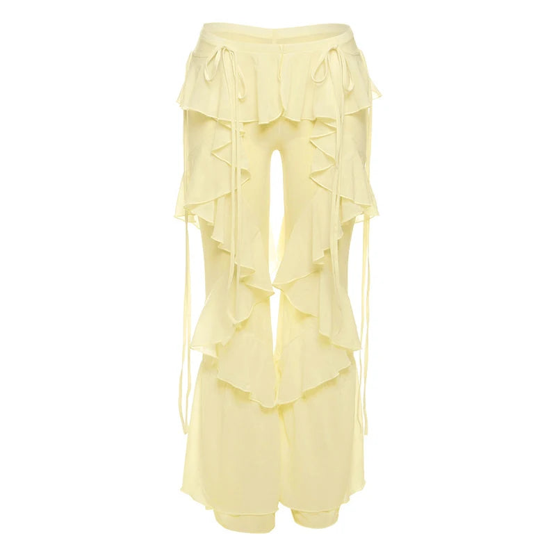 Damen Baumwollnetz Rüschenschal Wickelhose