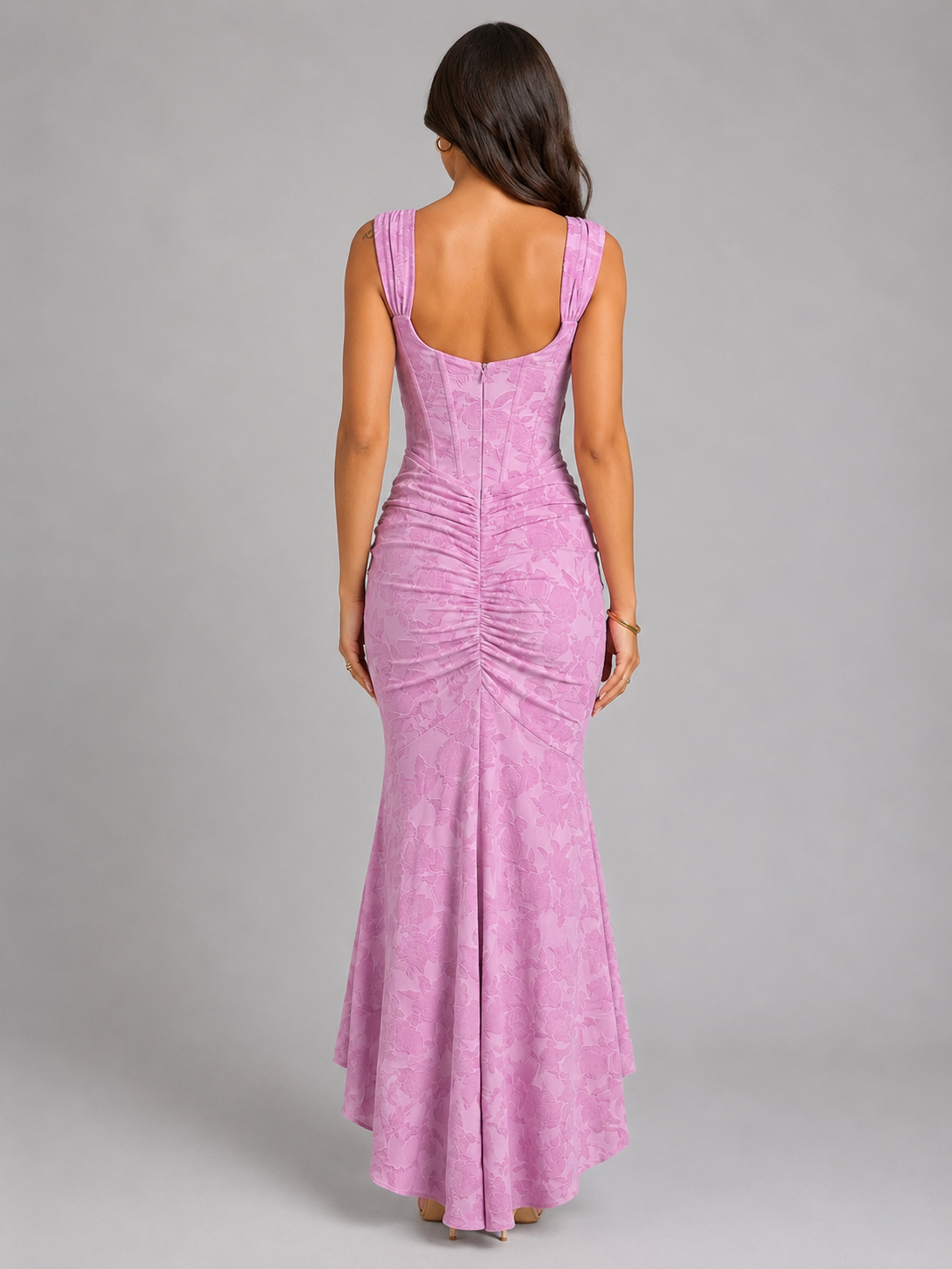 Damen Maxikleid mit Blumenmuster und Korsett für Hochzeit und festliche Anlässe