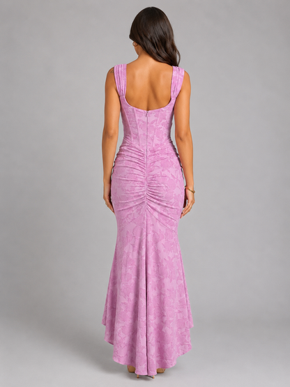 Damen Maxikleid mit Blumenmuster und Korsett für Hochzeit und festliche Anlässe