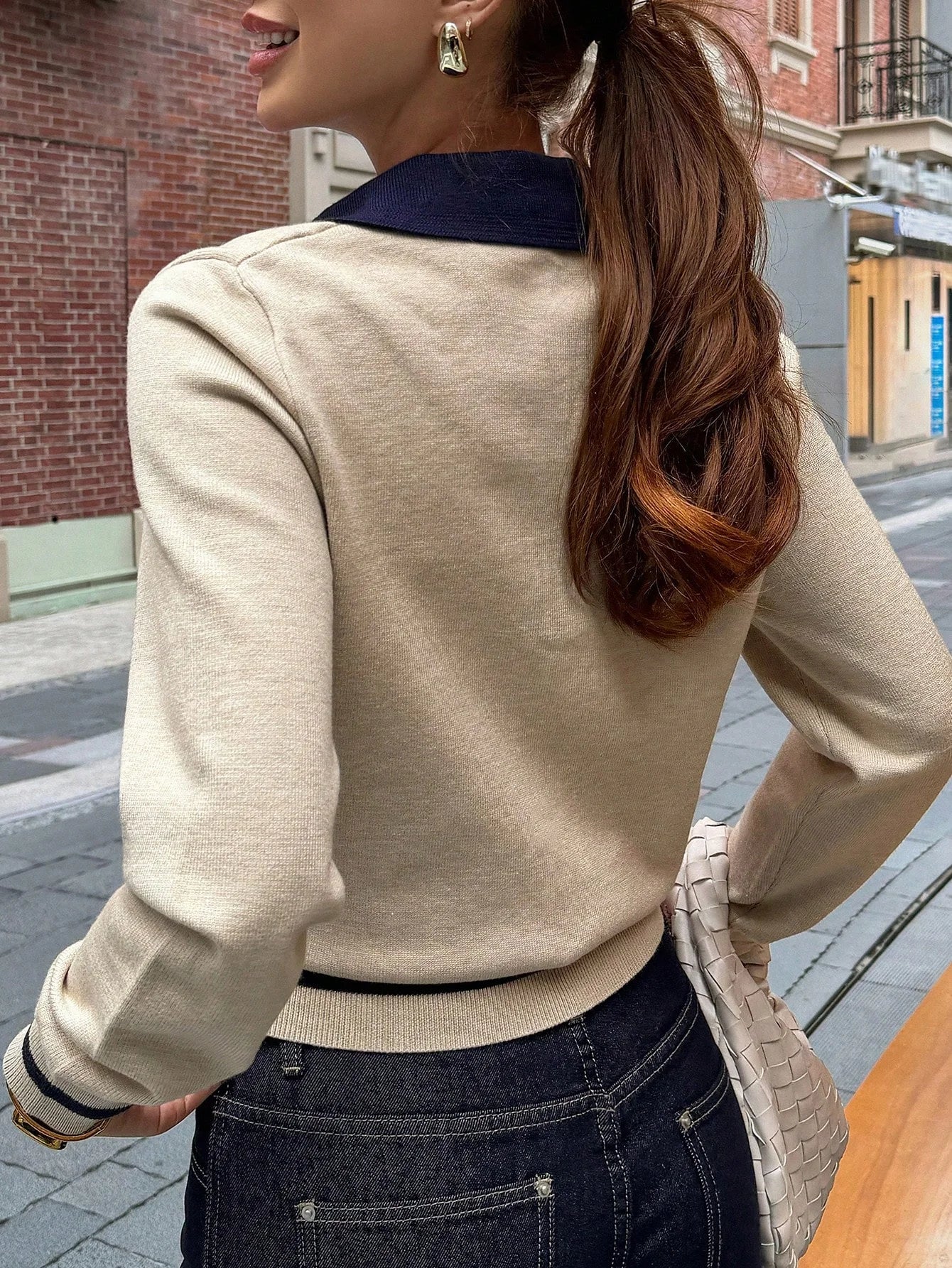 Damen Strickpullover mit Farbblock und Rollkragen, tailliert