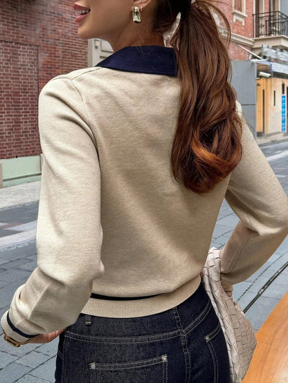 Damen Strickpullover mit Farbblock und Rollkragen, tailliert