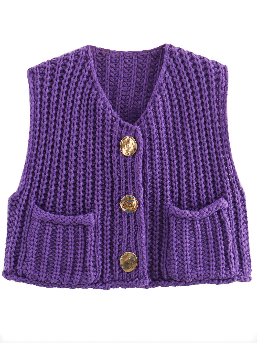 Damen Strickweste Ärmellos Mit Knopfleiste Und Taschen