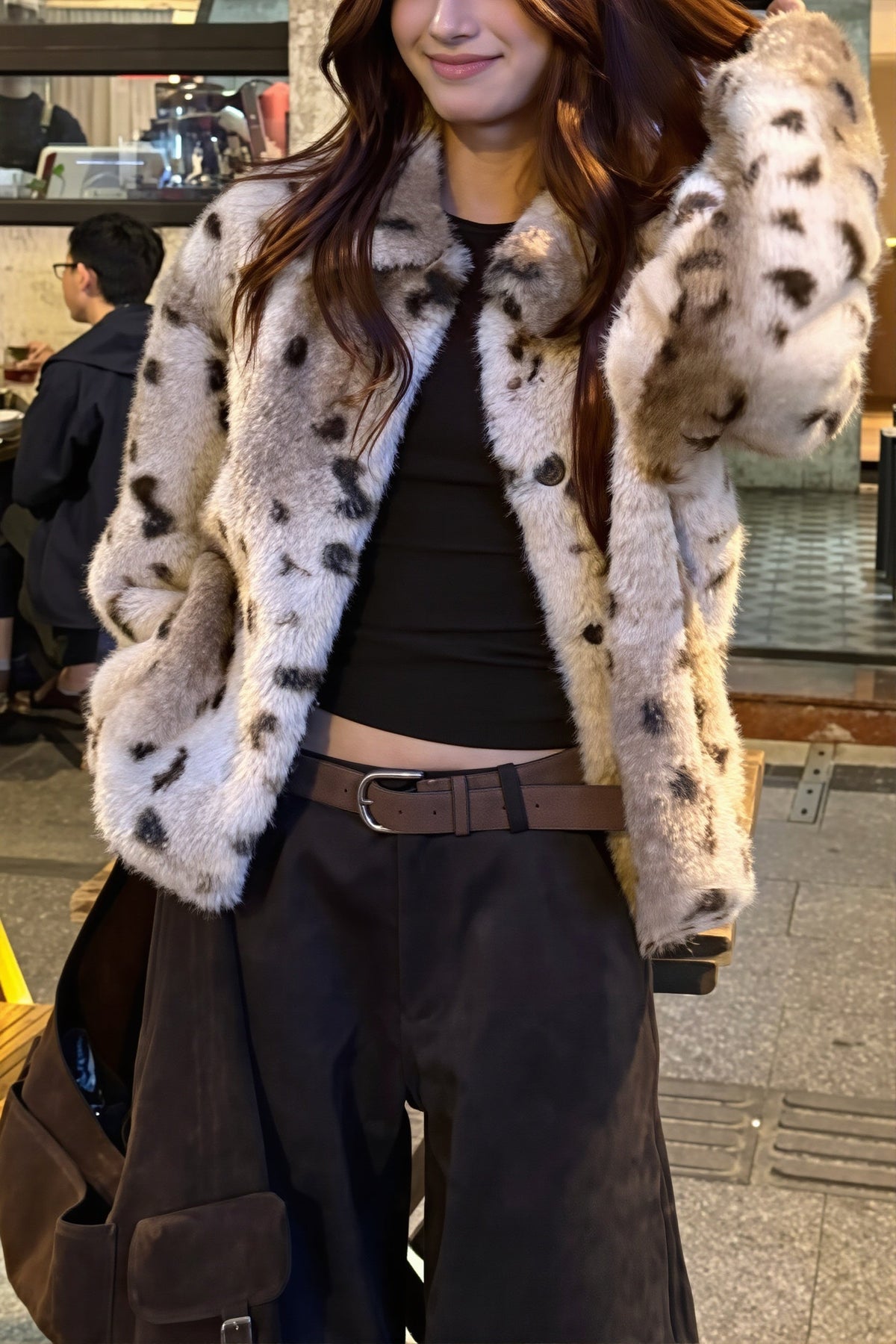 Damen Kunstfelljacke Mit Tupfenmuster