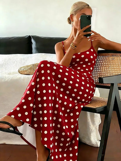 Ärmelloses eng anliegendes Midikleid aus Polyester mit Polka-Dots für Damen