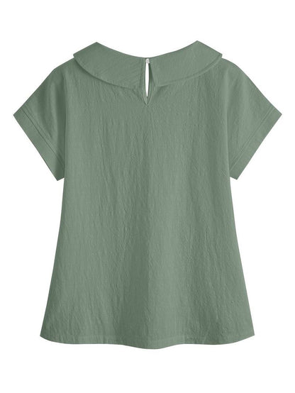 Kurzarm-Pullover mit Spitzen-Einsätzen und umgekehrtem Kragen