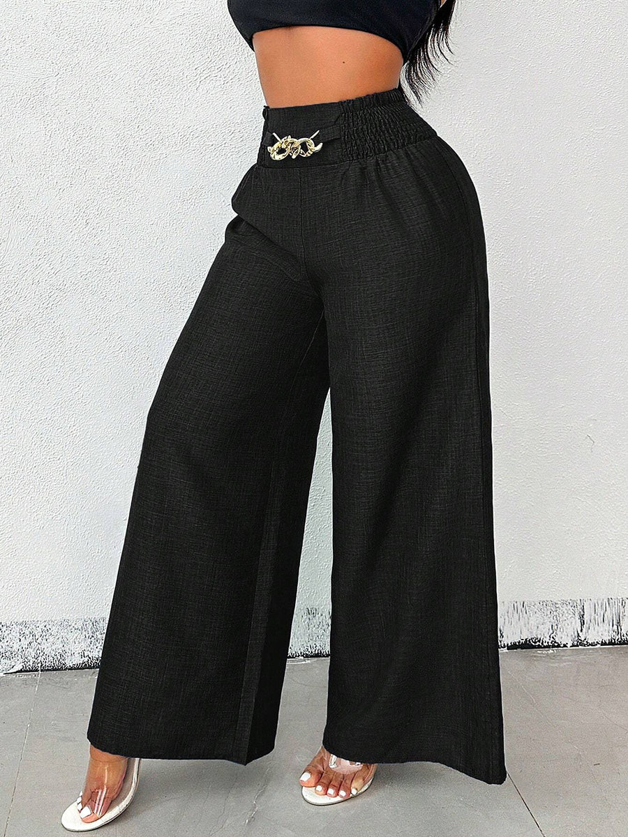 Damen weite High-Waist-Hose in Unifarbe mit lockerem Schnitt, Rückansicht